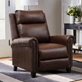 CANMOV Leather Pushback Recliner Chair Classic and Traditional Push Back Recliner Chair with Rivet Decoration for Living Room Adjustable Single Sofa Brown