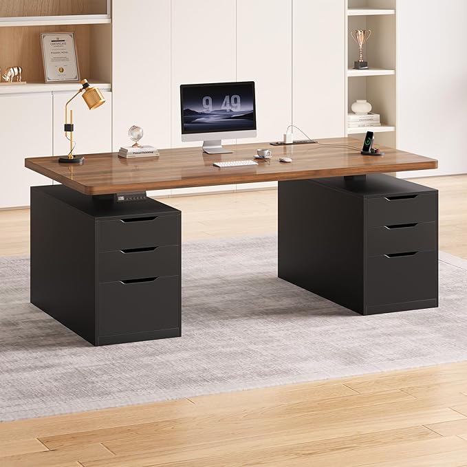 SEDETA Electric Standing Desk with 6 Drawers 55 Adjustable Stand up Desk with Storage Computer Desks with Power Outlets for Home Office Black
