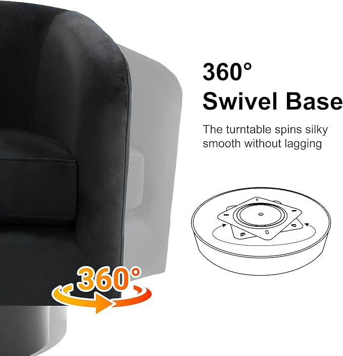 Swivel Barrel Accent Chair Modern Round Chenille Fabric Arm Chair for Living Room Bedroom Comfy Club Reading Chairs for Adults（Velvet Black Set of 2