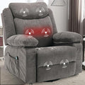 Swivel Rocker Recliner Chair with Massage and Heat Overstuffed Nursery Recliners Oversized Fabric Single Sofa Manual Reclining Home Theater Lounge Chairs for Living Room Adults Grey