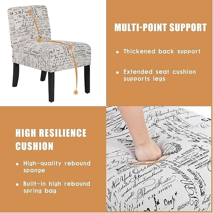 Armless Accent Chair for Bedrooms Modern Living Room Chairs with Thick Cushion &amp Solid Wood Legs Fabric Comfy Slipper Chair Accent Chairs Corner Side Chair Living Room Furniture White