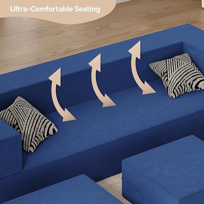 80'' Folding Sofa Bed Velvet Floor Couch Bed with 3Ottomans&amp Washable Cover Memory Foam Couch Fold Out Futon Sleeper for Guest/Living Room/Playroom Queen Blue