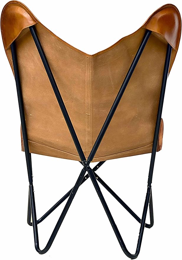 cuero Handmade Living Room Buffalo Leather Chair Home-Decor Butterfly Chair with Folding Iron Frame