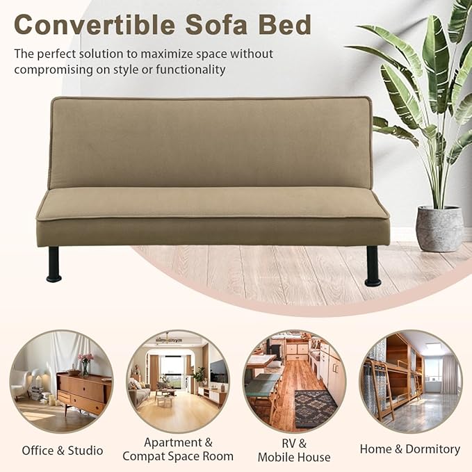 Convertible Futon Sofa Bed Modern Sleeper Couch Sofabed Reversible Recliner Sofa with 3 Adjustable Positions for Living Room Studio Apartment Office Small Space 64 x 33 x 32in.
