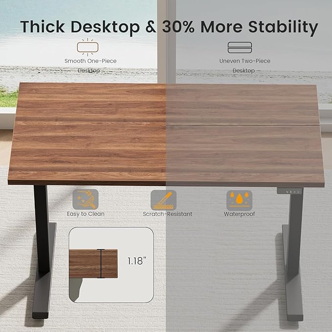 Electric Standing Desk with 2-Drawer File Cabinet Adjustable Height Executive Desk Home Office Workstation with A Engineered Wood 1.18 Solid Desktop Built-in Outlets Black Walnut