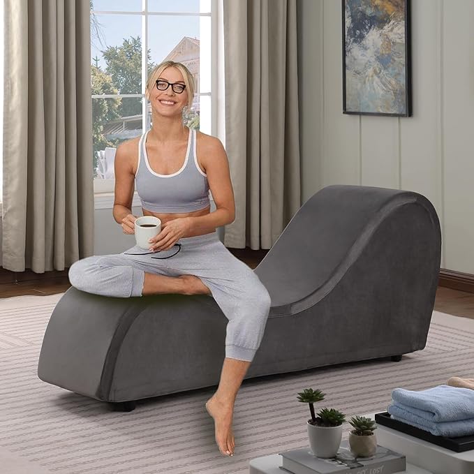 Grey Sofa Couch Chair 67 Large Chaise Lounge Chair with Velvet Removable Cover 500 Lbs Capacity Sturdy Ottoman Bench for Stretching Meditation Relaxation Practice