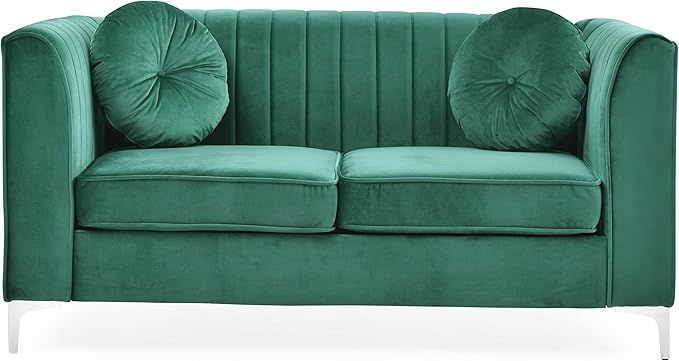 Glory Furniture Delray Velvet Upholstered Loveseat in Green