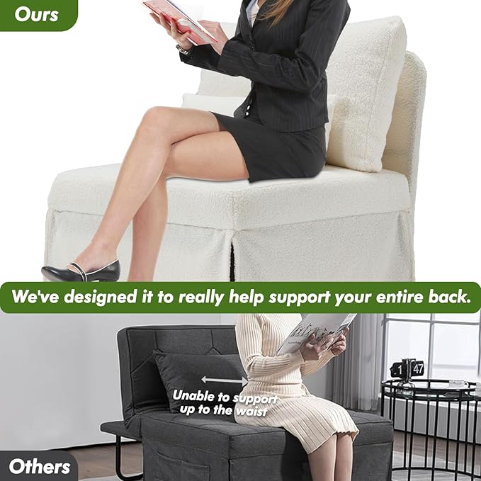 Sleeper Chair Bed Upgrade 4-in-1 to 5-in-1 Convertible Multi-fuction Sofa Chair w/Adjustable Backrest Assembly-Free Linen Folding Sofa Ottoman Bed for Living Room Apartment (Wool White)