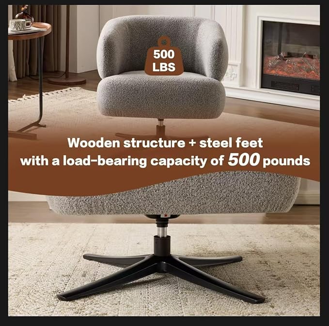 GDFStudio 360° Swivel Barrel Accent Chair Cuddle Style Single Sofa Lounge Chair for Living Room Bedroom Study Balcony or Reading Corner Antique Grey