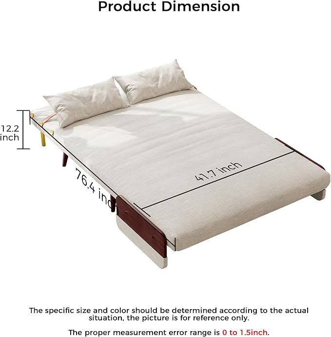 JASIWAY Convertible Sleeper Chair Bed for Adults 3 in 1 Linen Convertable Futon Chair with Pillow Fold Out Single Sleeper Couch Guest Bed for Small Spaces Bedroom Modern with Walnut Arm 43.3 | 5