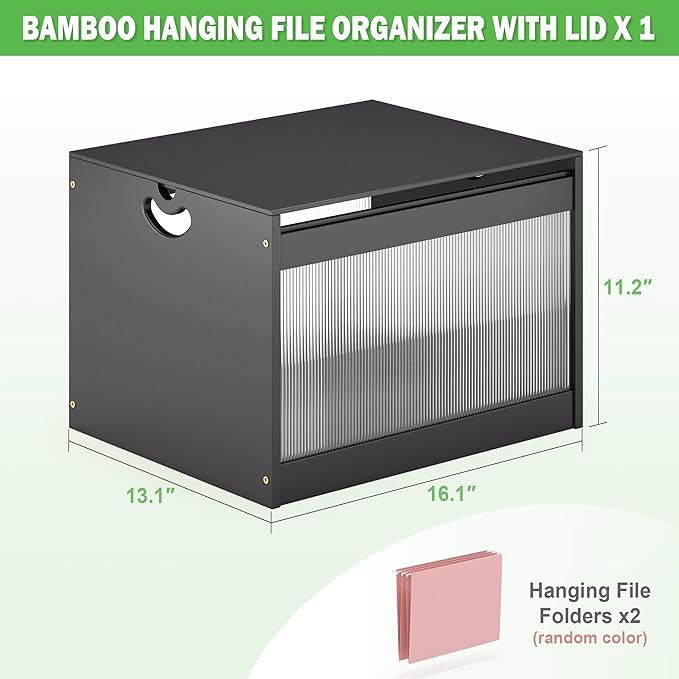 Hanging File Box Organizer for Letter Size Bamboo Acrylic File Folder Storage with Lid Clear Moving Boxes Wooden with Handle Desktop Filing Holder for Office Banker Document