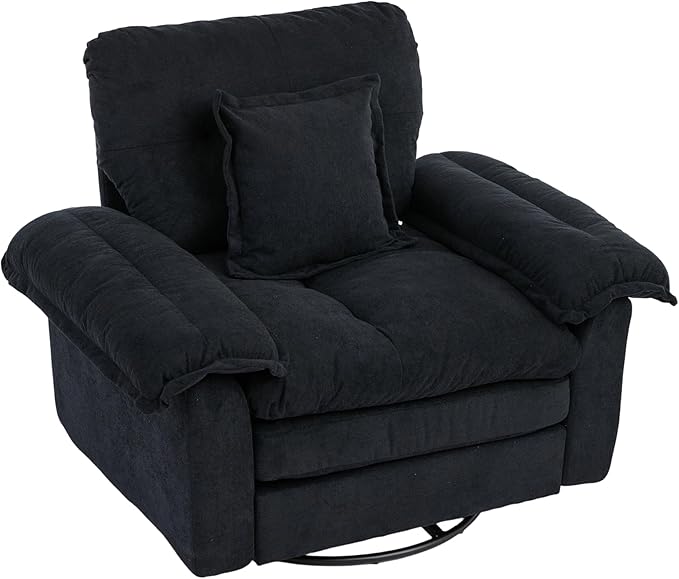 360° Swivel Accent Chair Oversized Plush Modern Chenille Armchair with Padded Seat &amp Back Comfy Spinning Chair for Living Room Bedroom Office (Black)