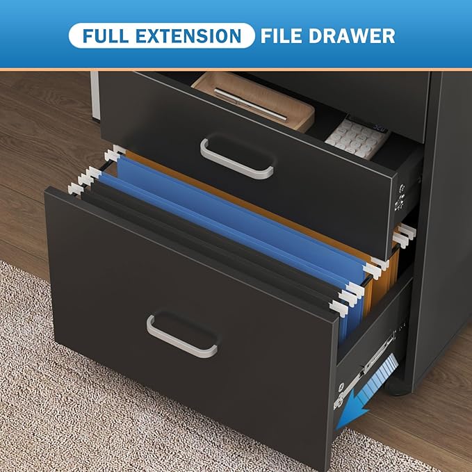 Need 3 Drawer Wood Mobile File Cabinet with LockRolling Filing Cabinet for Letter/A4 Size for Home Office Black