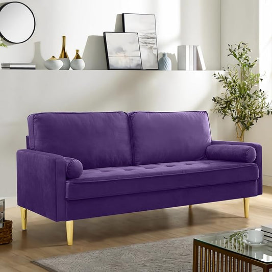 SZLIZCCC 67 LoveSeat Sofa Love Seat Couch Mid Century Modern Couchs Velvet Fabric Pull Dot Design Sofas with Two Round Pillows for Small Spaces Living Room Dorm Bedroom Apartment (67-Purple)