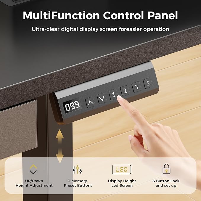 GTPLAYER Electric Standing Desk with Drawers 55 x 24 Inch Height Adjustable Gaming Desk with Monitor Stand Power Outlets &amp LED Lights Home Office Sit Stand Up Desk with Memory Preset (Black)