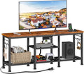 Furologee TV Stand with Power Outlets Entertainment Center with Open Storage Shelves for TVs up to 55 Inch Media Console Table with Soundbar Shelf for Living Room Bedroom Rustic Brown