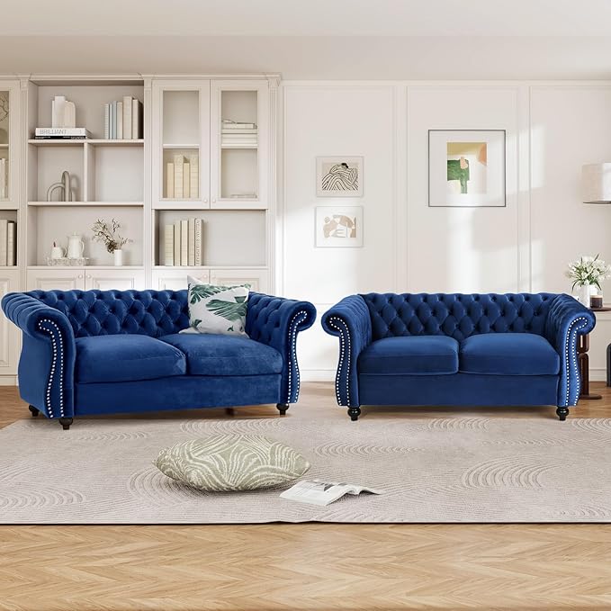 61W Mid Century Modern Chesterfield CouchUpholstered Velvet Loveseat Sofa with Button Tufted &amp Rolled ArmrestsDeep Seat Comfy Sofa with Nailhead Trim &amp Gourd Legs for Living RoomApartment(
