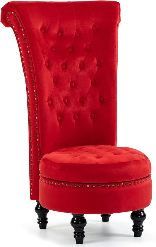 Throne Royal Chair High Back Velvet Accent Chair with Hidden Storage Button Tufted Vintage Armless Chair for Living Room Bedroom Office Red