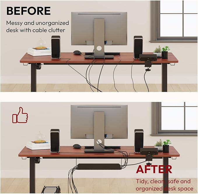 SANODESK Electric Standing Desk with Desk Clamp Power Strip 40x 24 Whole-Piece Desktop Height Adjustable Stand Up Desk with Cable Management Sit Stand Home Office Desk Black Frame/Mahogany Top