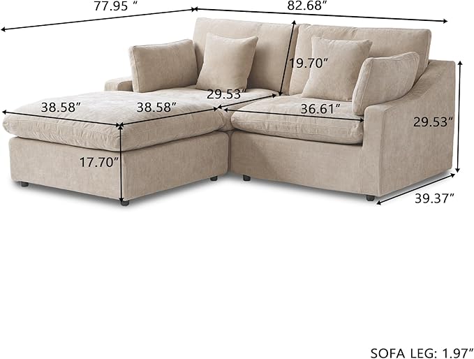JACH Sectional Couches for Living Room Cloud Sectional Couch with Deep Seat Love Seat Modular Sofa with Chaise Ottoman Covers Removable &amp Washable Sofas Furniture for Living Room Khaki