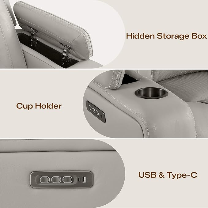 Watson &amp Whitely Super Zero Gravity Recliner Chair Oversized Genuine Leather Electric Recliner W Power Adjustable Headrest &amp Lumbar Support Hidden Storage for Living Room Light Grey