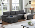 120 U-Shaped Sectional Sleeper Sofa with Pull Out Bed &amp Storage Chaise Lounge Convertible Sofa Bed Couch Functional Modular Sectional Sofa for Living Room Apartment (Dark Gray 4 Seats Sofa Bed