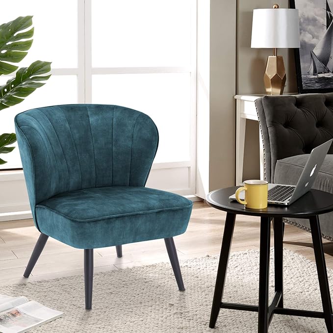 DUHOME Living Room Chair Armless Slipper Accent Chair Sofa Chair Reading Chair Upholstered Velvet Fabric for Bedroom Blue