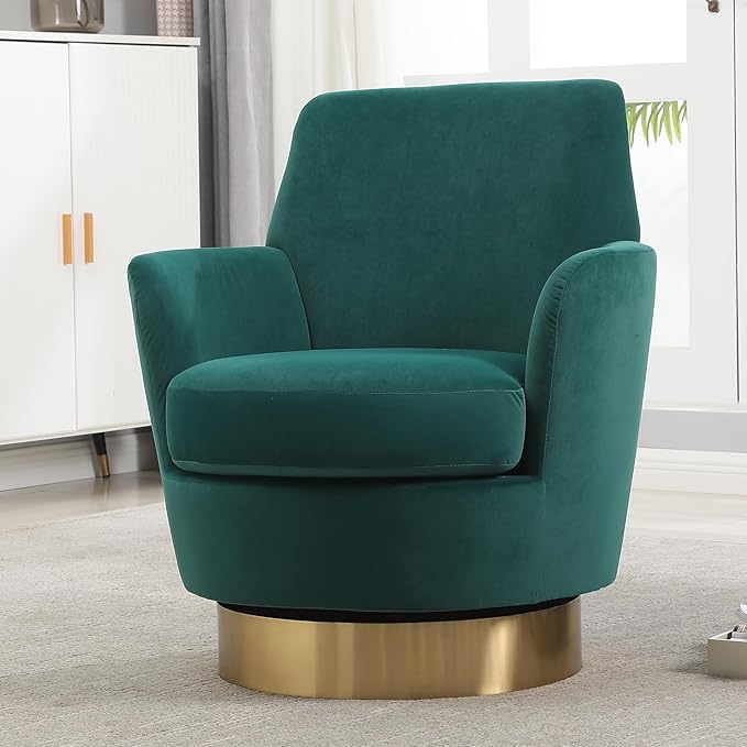 Set of 2 Swivel Accent Chair Modern Velvet American Design Swivel Round Barrel Chairs Upholstered Cozy Style for Living Room Bedroom Home Office (Velvet Emerald 2-Pack)