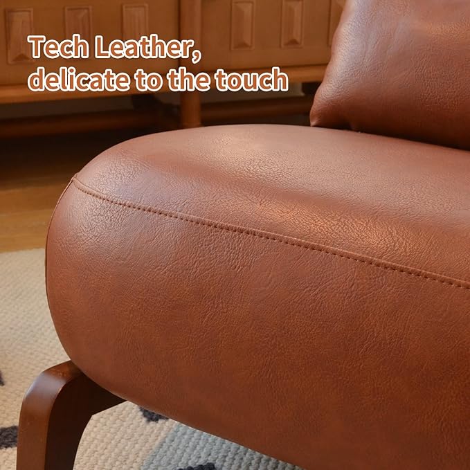 HAZO Cute Accent Chair with Solid Wood Legs Velvet Living Room Chair with Soft Cushion Cozy Bedroom Chair Comfy Armless Reading Chair for Apartment Waiting Room Balcony (Brown Leather)