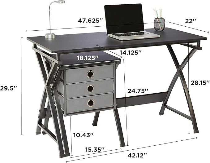Realspace® X-Cross 48 W Computer Desk with File Cabinet Black
