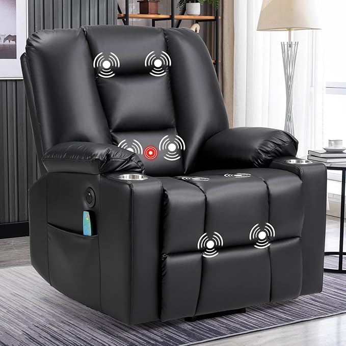 Bonzy Home Power Lift Chair with Heat and Massage Faux Leather Lift Recliner Chair for Adults Elderly Upholstered Recliner with 2 Cup Holders Side Pocket USB and Type-c Port Black