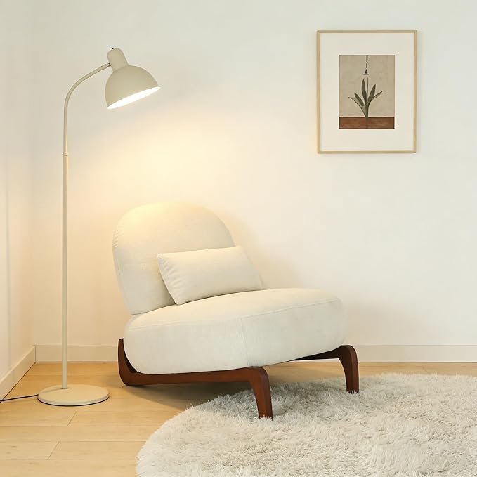 Modern Comfy Upholstered Cloud Armless Accent Chair Cozy Fabric Lounge Chairs with Wood Legs &amp Pillow Comfortable Sofa Reading Chair for Living Room Bedroom Apartment Balcony Pure White