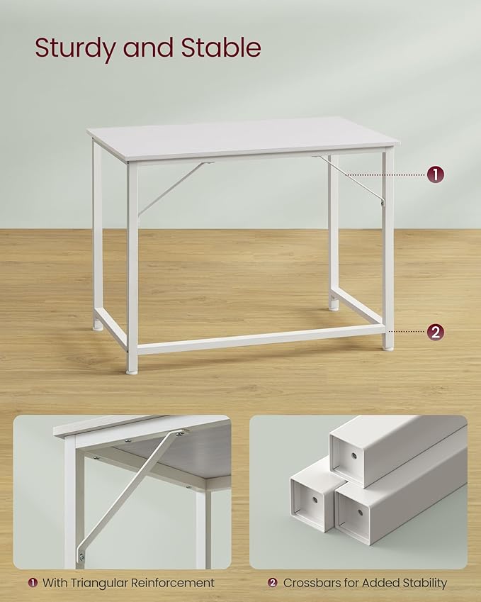 VASAGLE Computer Desk Office Work Desk 39.4 x 19.7 x 29.9 Inches for Study Bedroom Home Office Living Room Maple White and Cloud White ULWD041W44