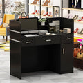 Homsee Modern Reception Desk with 3 Drawers 1 Door Storage Cabinet &amp Hutch Shelf Office Wooden Computer Desk Writing Study Table PC Laptop Desk Black (47.3 L x 18.3 W x 43.3 H)