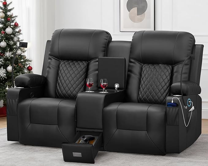 YONISEE Large Loveseat Recliner Loveseat Recliner Sofa with Storage Console Recliner Chair with USB Ports 2 Cell Phone Holders Cup Holder Loveseat Couch for Living Room