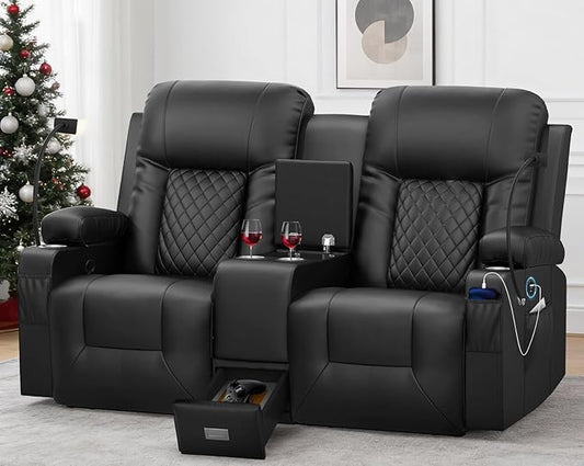 YONISEE Large Loveseat Recliner Loveseat Recliner Sofa with Storage Console Recliner Chair with USB Ports 2 Cell Phone Holders Cup Holder Loveseat Couch for Living Room
