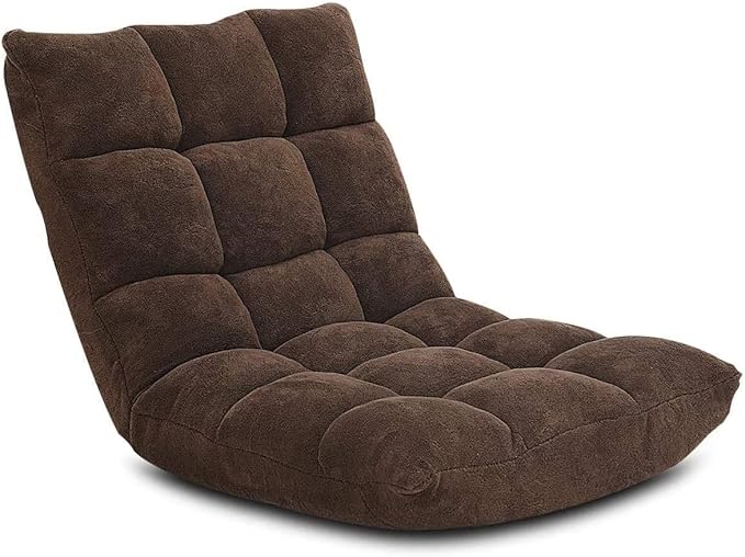 S AFSTAR Cushioned Floor Chair 14-Position Adjustable Padded Lazy Recliner with Comfortable Back Support and Skin-Friendly Cover Great for Reading Playing Game Meditating (Dark Coffee)