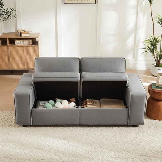 Waxberry Modern Loveseat Sofa Couch for Living Room with Seat Storage 71 Chenille Deep Seat Sofa with Type-C/USB Ports Solid Wood Frame Easy Assembly for Small Spaces Grey
