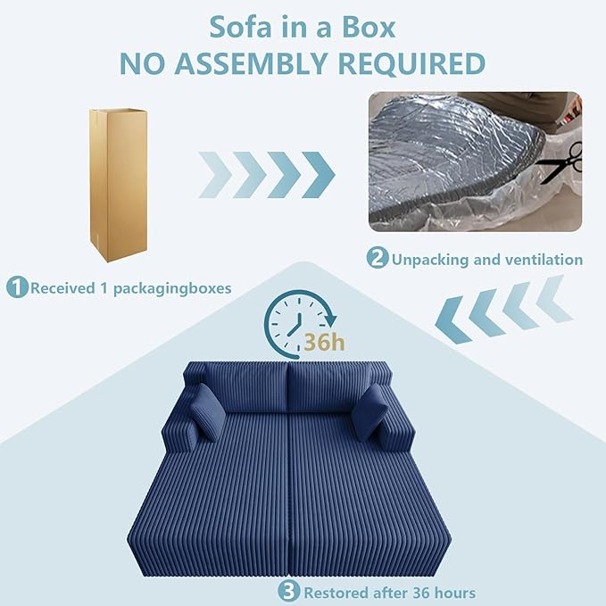 71 Oversized Chaise Lounge ChairSectional Double Lounge Chaise with Pillows Upholstered Corduroy Boneless Lounge Chair Fluffy Modern Loveseat Sleeper Sofa for Living Room or Bedroom(Blue)