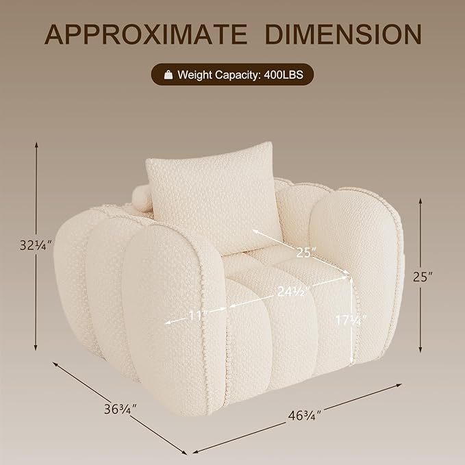 Furnimart Pumpkin Single Sofa Oversized Could Comfy Accent Chair Foam Boneless Chair Wide Seat Modern Small Couch for Living Room Bedroom Assemble Free(Beige)