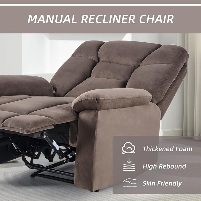 EBELLO Set of 2 Manual Recliner Chair for Adults with Soft Padded Headrest and Backrest Overstuffed Single Recliner Sofa Chair for Living Room Dark Brown