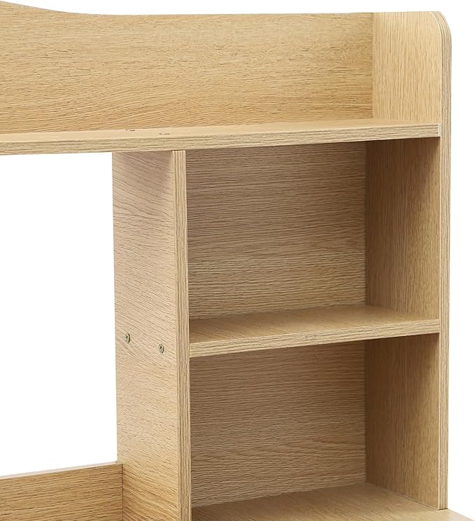 Home Office Desk with Bookshelf Writing Study Desk with Hutch Modern Computer Workstation PC Laptop Desk for Small Space Bedroom Study Rooms Children's RoomsWood Color