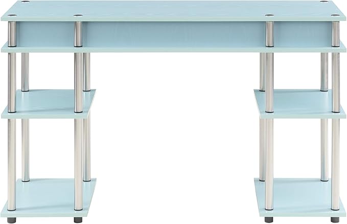 Convenience Concepts Designs2Go No Tools Desk Home Office Desk with Shelves Corner Shelf Vanity Desk Computer Desk Nail Table for Nail Tech - 47.25 L x 15.75 W x 30 H Sea Foam