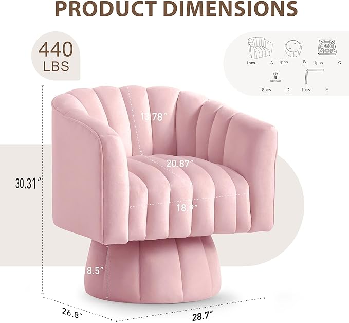 YSICK Swivel Accent Chair360°Swivel Barrel Chairs Mid-Century Chair with Wide Upholstered Modern Velvet Fabric Round Armchair for Living Room Lounge Bedroom