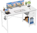 Sweetcrispy 47 Inch Computer Desk with Drawers Home Office Gaming Desk with X-Shaped Reinforcement Modern Wood Study Work Table with Side Hook White