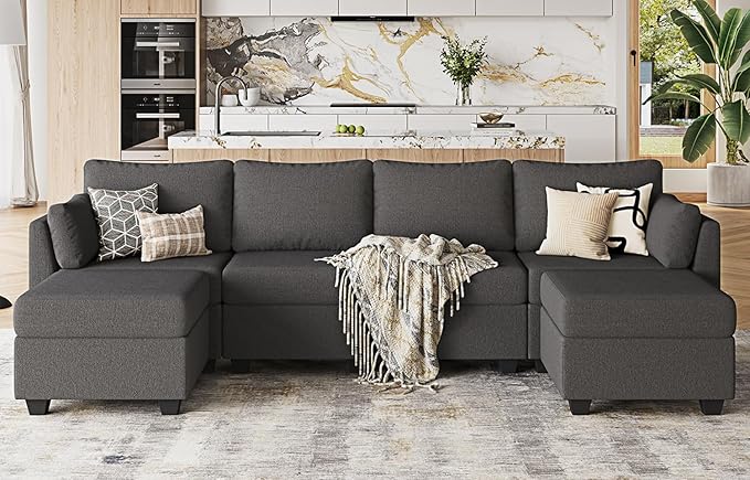 114.17 Modular Sectional Sofa 6 Seat Modular Couch with Storage Memory Foam Convertible Sectional Couches for Living Room U Shaped Comfy Modular Sofa with Chaise Dark Grey