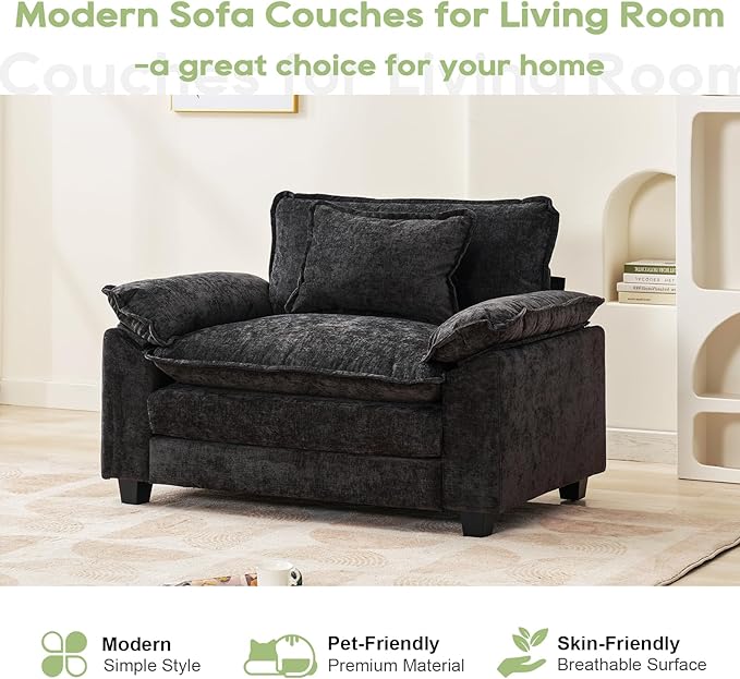 53 Comfy Cloud Sofa Couch with Throw Pillows Upholstered Deep Seat Cozy Sofa Chair Modern Single Seat Modular Sectional Sofa for Living Room