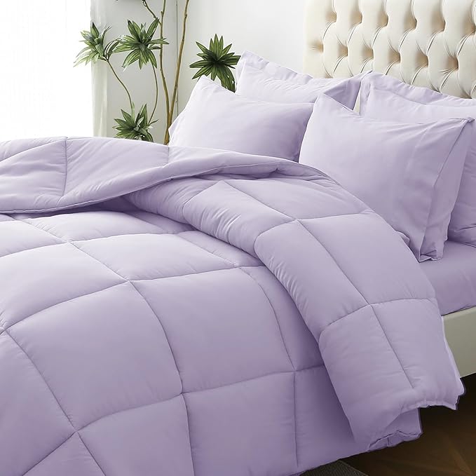 JOLLYVOGUE Twin Comforter Set Ultra-Soft Bed in a Bag Twin Size 5 Pieces Oeko-TEX Certified Bedding Set with Down Alternative Comforter Sheets Pillowcases &amp Shams Lavender
