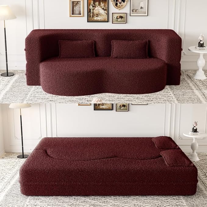 JOYBASE 78in Sofa Couch Convertible Oversized Cloud Loveseat Minimalist Sleeper Sofa Bed for Living Room Apartment Office No Assembly Required (Wine Red)