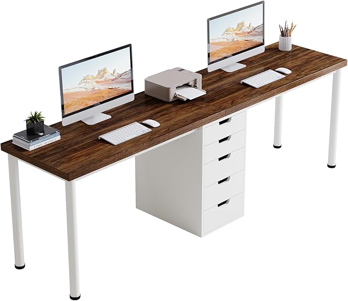 Tribesigns Two Person Computer Desk with 5 Drawers 78.7 Inches Extra Long Double Office Desk Modern Simple Double Computer Desk Study Writing Table Workstation for Home Office(Brown/White)